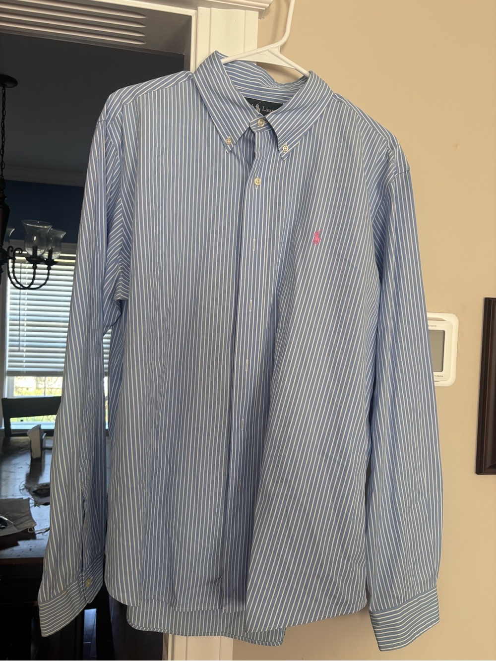 Ralph Lauren Light Blue & White Stripe Button-Down Dress Shirt with Pink Pony